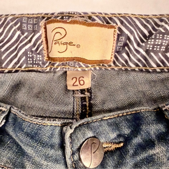 Paige Peg Skinny Jeans Size 26 Raw Hem Frayed Stretch Denim Medium Wash - Picture 7 of 8